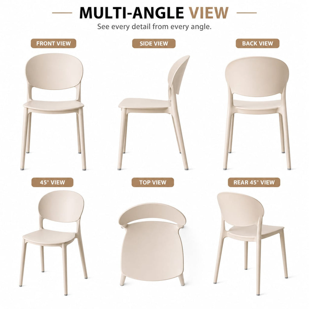 Modern Ergonomic Dining Chair – Minimalist Round-Back Side Chair, Durable Matte Polypropylene, Lightweight Stackable Accent Seating for Kitchen, Dining Room, and Home Office – Sandal