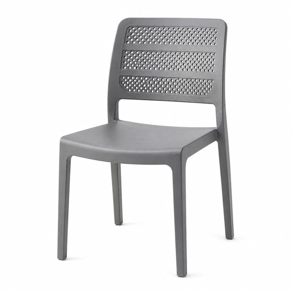 Contemporary Perforated Side Chair – Lightweight Matte Grey Dining Chair with Breathable Lattice Back, Durable All-Weather Polypropylene, Stackable Seating for Kitchen, Restaurant, & Office