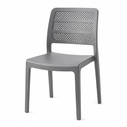 Contemporary Perforated Side Chair – Lightweight Matte Grey Dining Chair with Breathable Lattice Back, Durable All-Weather Polypropylene, Stackable Seating for Kitchen, Restaurant, & Office