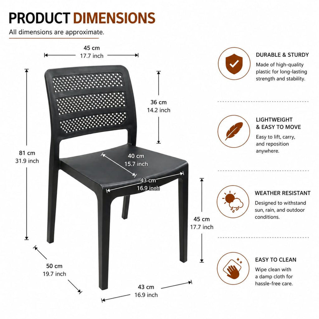 Contemporary Perforated Dining Chair – Lightweight Matte Black Side Chair with Breathable Lattice Back, Durable Modern Seating for Kitchen, Restaurant, or Office – Minimalist Style