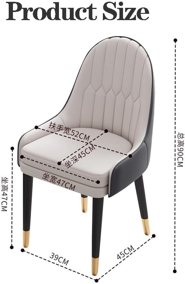 Modern Upholstered Dining Chair with Armrests – Grey PU Leather Chair with Black Metal Legs & Gold Tips