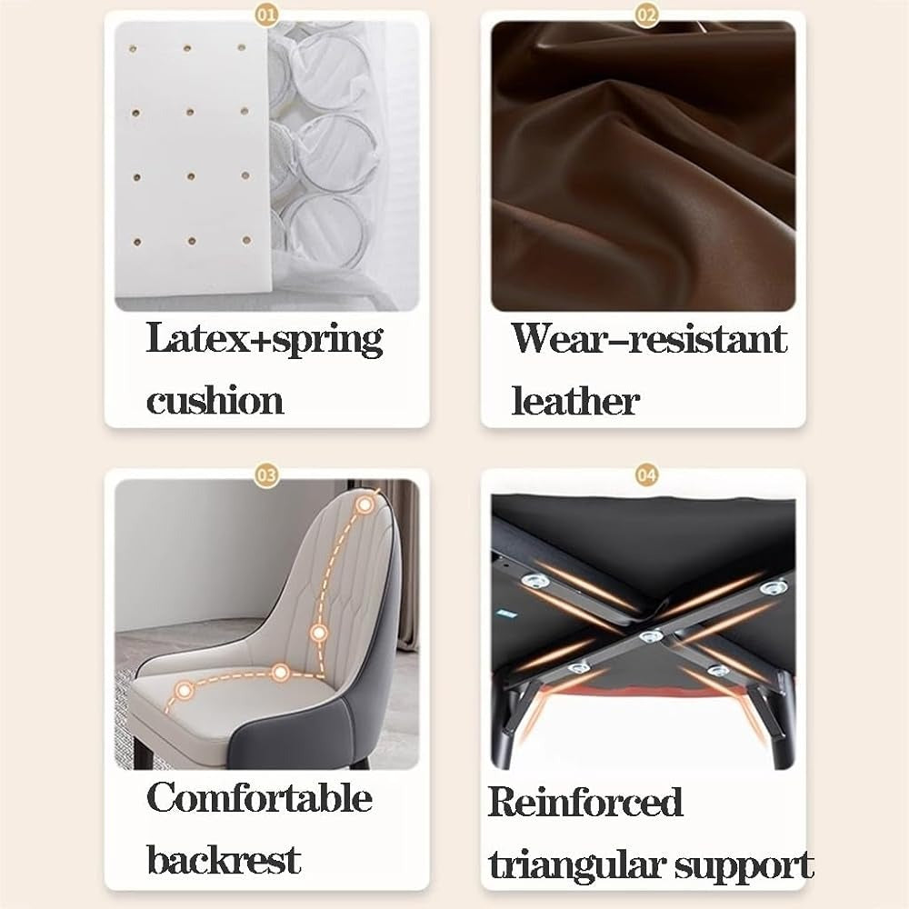 Modern Upholstered Dining Chair with Armrests – Grey PU Leather Chair with Black Metal Legs & Gold Tips