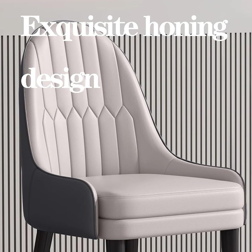 Modern Upholstered Dining Chair with Armrests – Grey PU Leather Chair with Black Metal Legs & Gold Tips