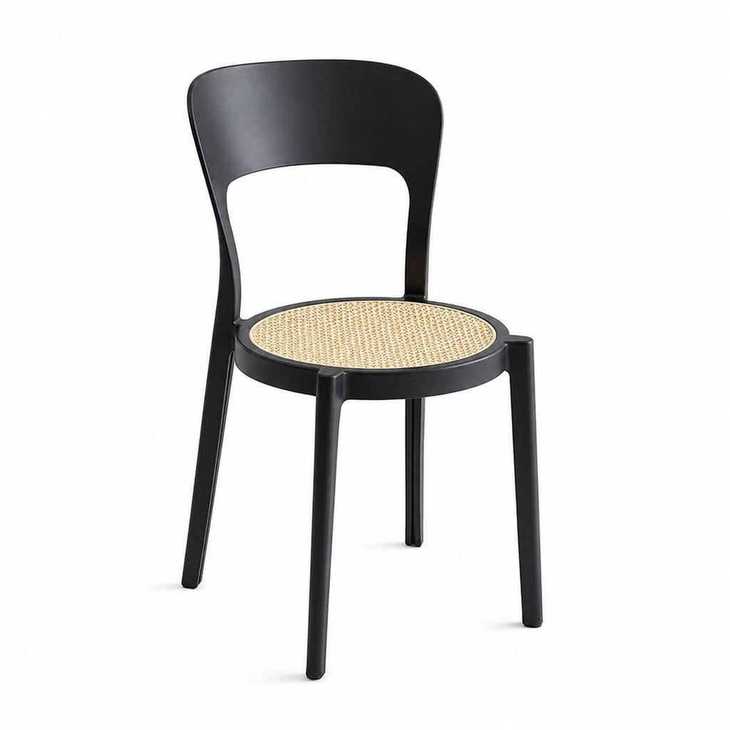 Modern Black Dining Chair with Cane Seat – Minimalist Plastic Frame Accent Chair
