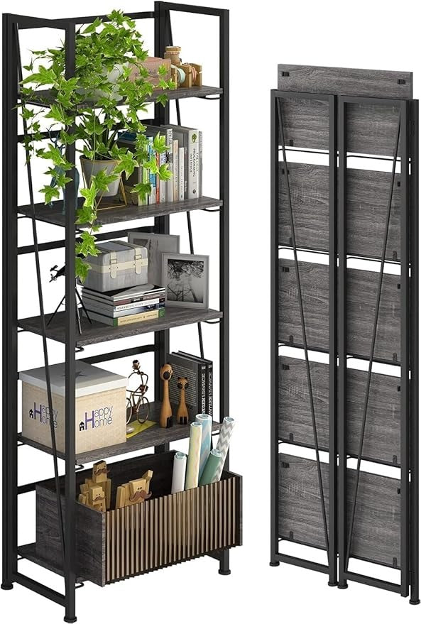 Foldable Industrial Storage Rack with Wooden Shelves