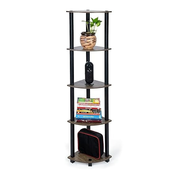 Multipurpose Corner rack| Shelving Unit Turn-N-Tube End Table Corner Display Rack Hallway| Living Room| Metal| Easy Assembly| Space Saving | Industrial Wood (Corner-5)