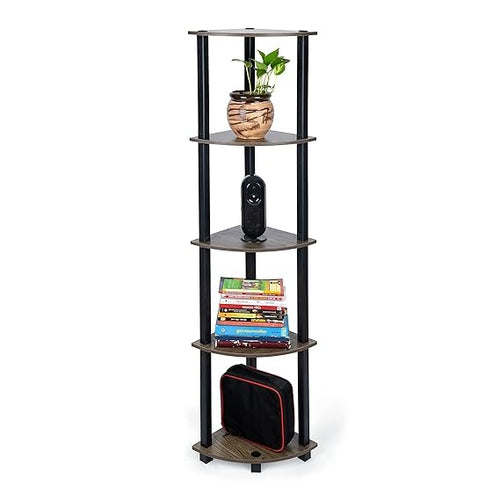 Multipurpose Corner rack| Shelving Unit Turn-N-Tube End Table Corner Display Rack Hallway| Living Room| Metal| Easy Assembly| Space Saving | Industrial Wood (Corner-5)