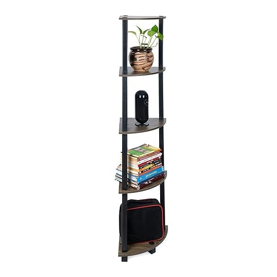 Multipurpose Corner rack| Shelving Unit Turn-N-Tube End Table Corner Display Rack Hallway| Living Room| Metal| Easy Assembly| Space Saving | Industrial Wood (Corner-5)