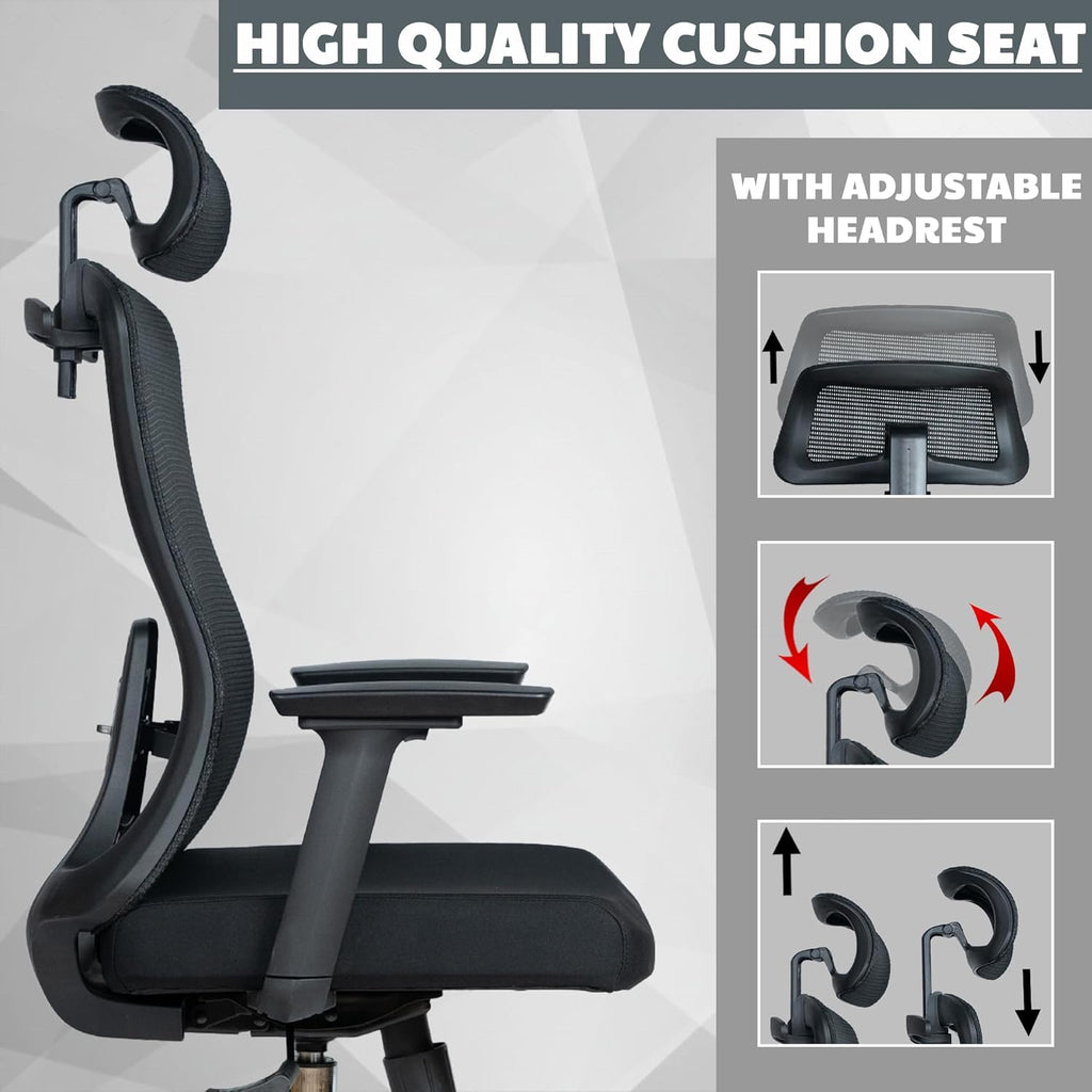 Ergonomic Office High Back Computer Chair Adjustable Lumbar Support & Cushion Seat, 360° Adjustable Armrests, Multi Lock Mechanism, Chrome Base - Black