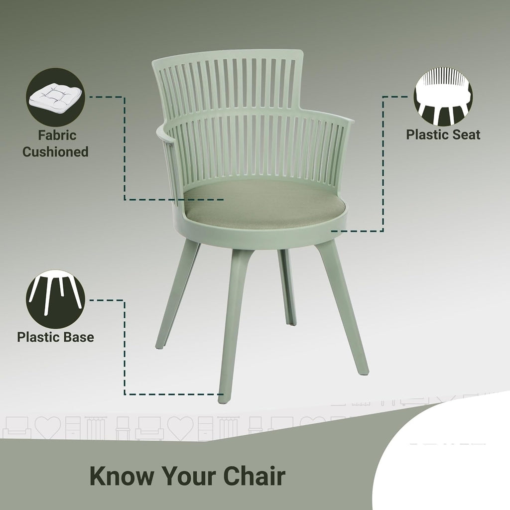 Fusion Multi-Purpose ABS Plastic with Upholstery Fabric Living Room Cafetreia Dining Armchair for Kitchen, Bedroom, Waiting, Lobby, Garden Area, Indoor Chair in Sage Green Color