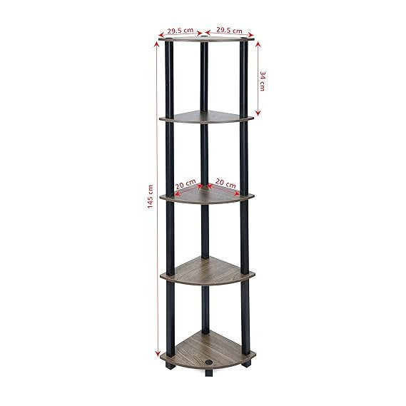 Multipurpose Corner rack| Shelving Unit Turn-N-Tube End Table Corner Display Rack Hallway| Living Room| Metal| Easy Assembly| Space Saving | Industrial Wood (Corner-5)