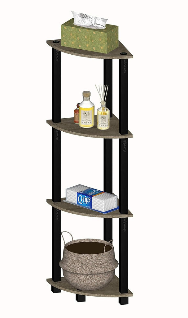 4 Tier Corner Standing Wall Shelf Display Rack Furniture Turn-N-Tube End Table Display Rack, Hallway, Living Room, Metal, Easy Assembly, Space Saving, Industrial