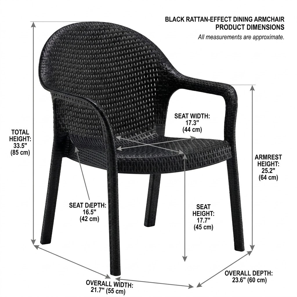 Black Rattan-Effect Dining Armchair