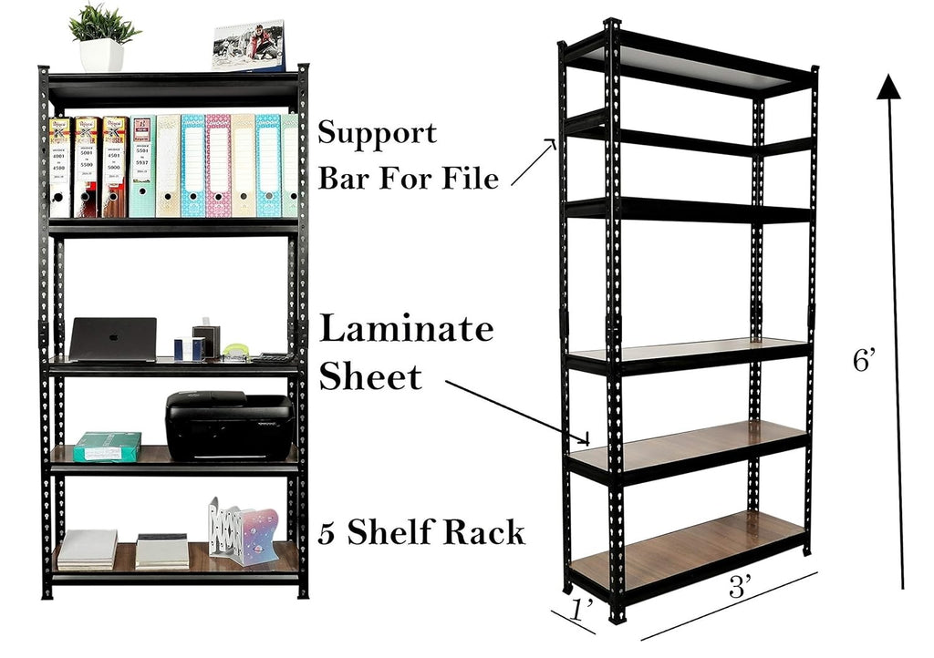 Non laminated large size boltless rack| Adjustable, Heavy Duty Storage Shelving Unit Boltless [Laminate Sheet] Kitchen, Office, Dorm, Or Garage,Shoe Rack (5 Section With 1 Support Bar File Holder