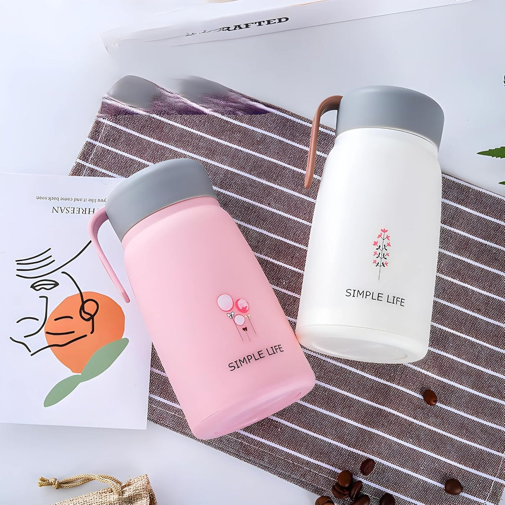 Water Bottle with Handle & Lid – Leakproof for Hot & Cold Drinks, Portable Travel Thermos for Office, School & Outdoor Use