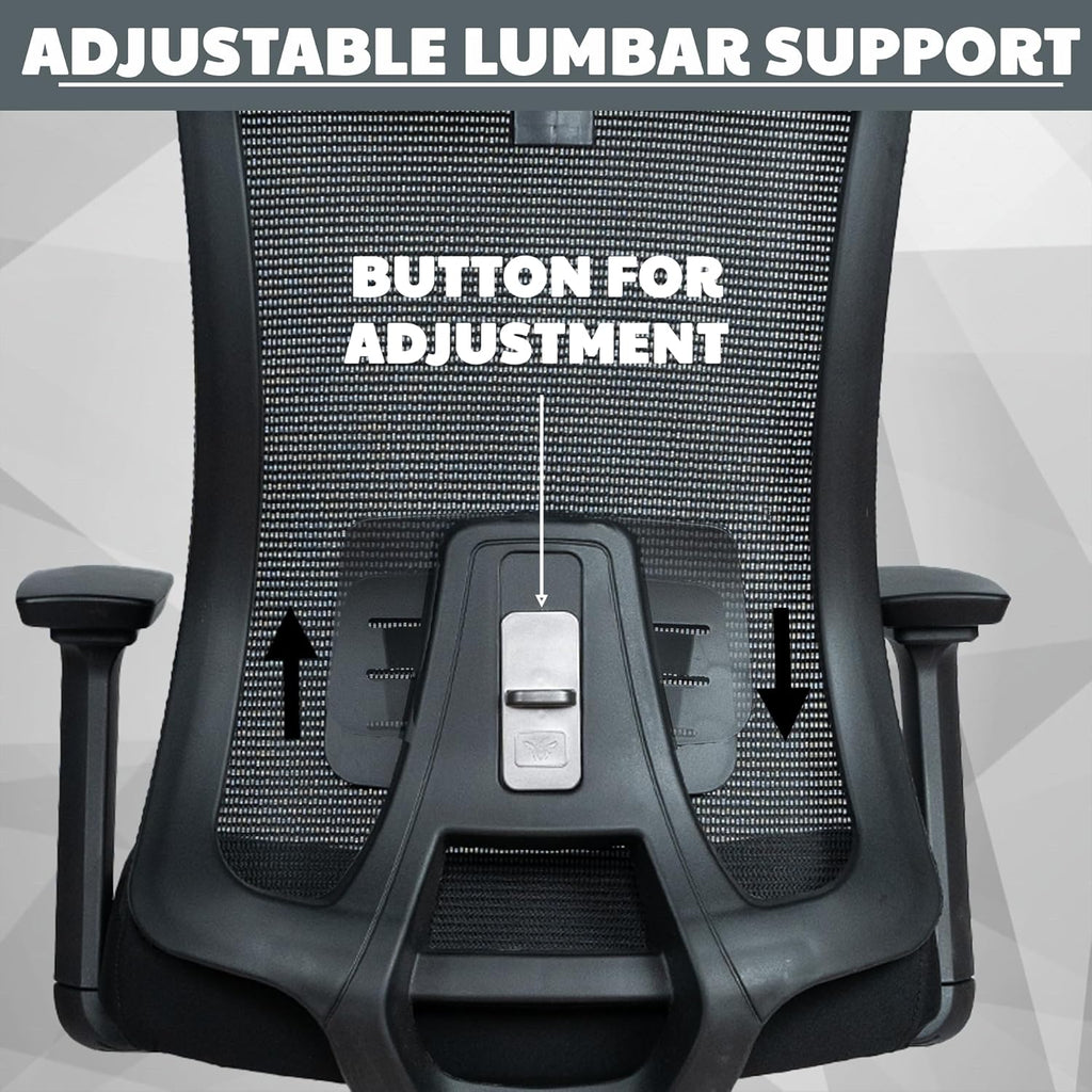 Ergonomic Office High Back Computer Chair Adjustable Lumbar Support & Cushion Seat, 360° Adjustable Armrests, Multi Lock Mechanism, Chrome Base - Black