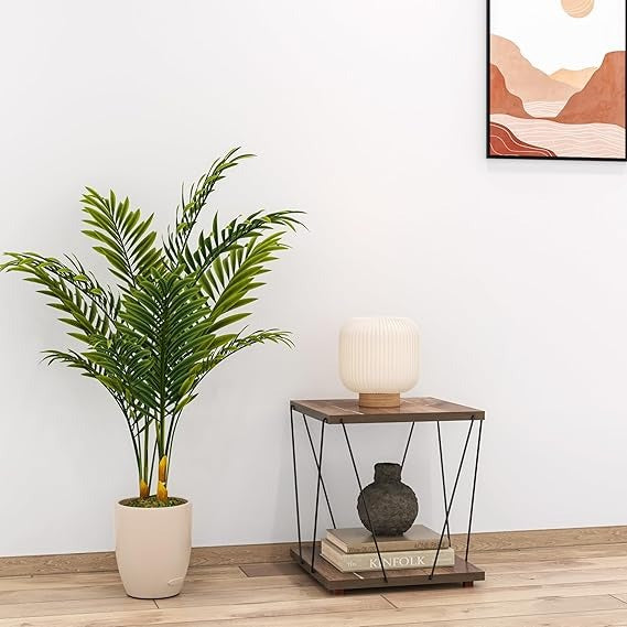Modern End Table with Premium Laminate Finish| Triple Layer Engineered Board| Powder-Coated Wire Frame| Compact Side Table for Living Room| Bedroom Office & Balcony| (Wire END Table)
