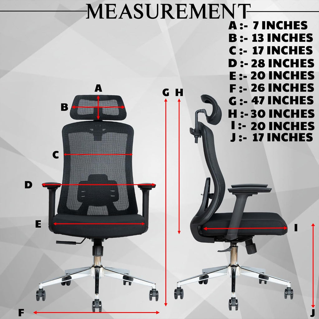 Ergonomic Office High Back Computer Chair Adjustable Lumbar Support & Cushion Seat, 360° Adjustable Armrests, Multi Lock Mechanism, Chrome Base - Black
