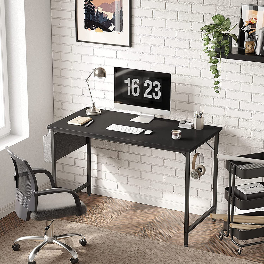 Computer Desk Home Office Writing Study Desk, Modern Simple Style Laptop Table with Storage Bag (30" X 32" X19", Black)
