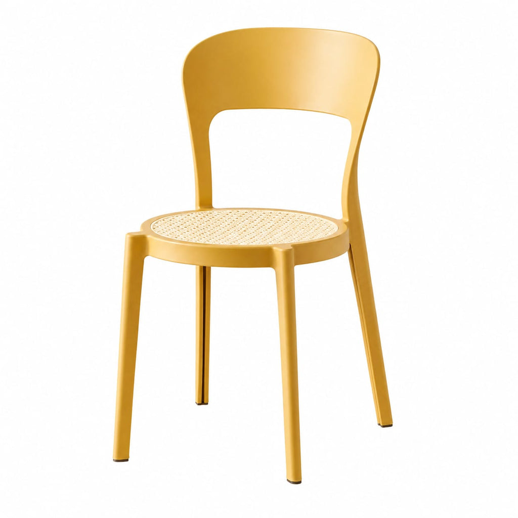Modern Yellow Dining Chair with Cane Seat – Minimalist Plastic Frame Accent Chair