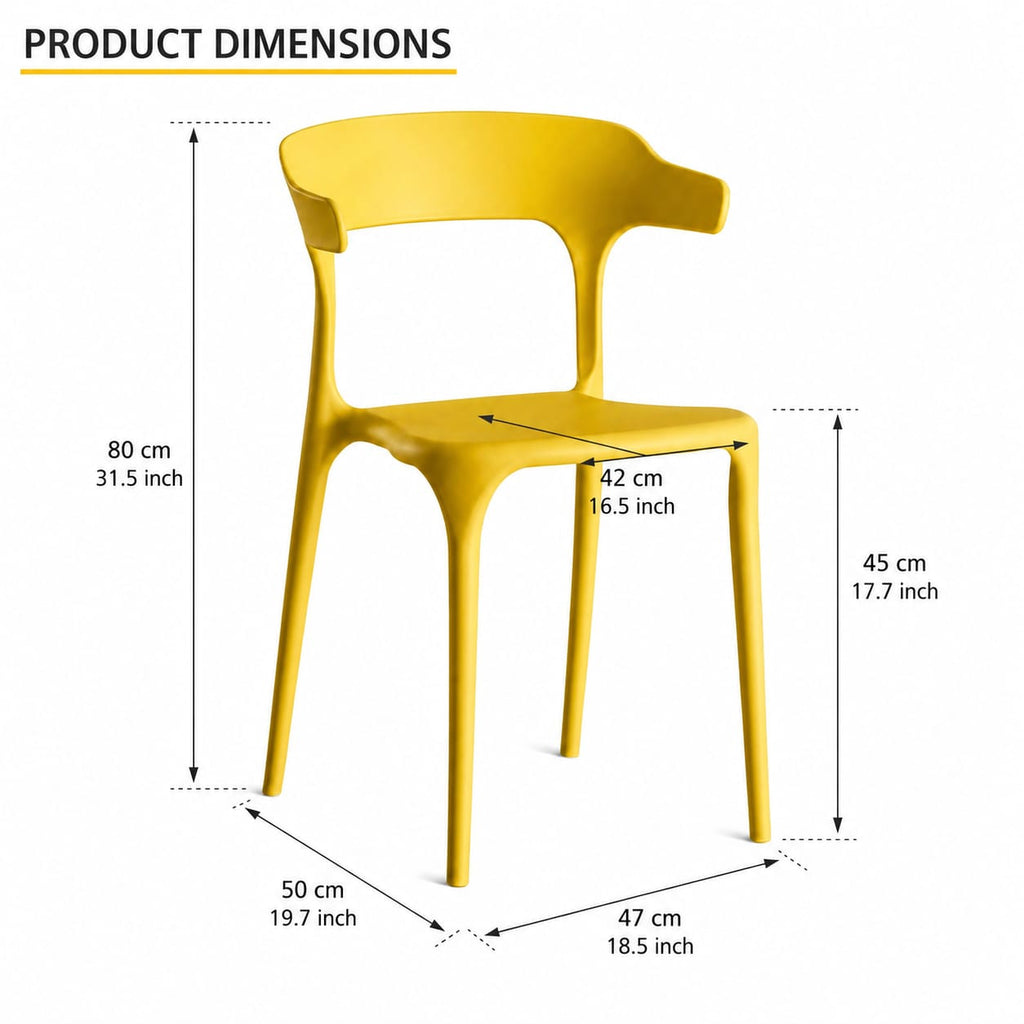Modern Yellow Plastic Chair with Armrest – Minimalist Ergonomic Dining Chair, Lightweight Durable Seating for Home, Office, Cafe & Balcony