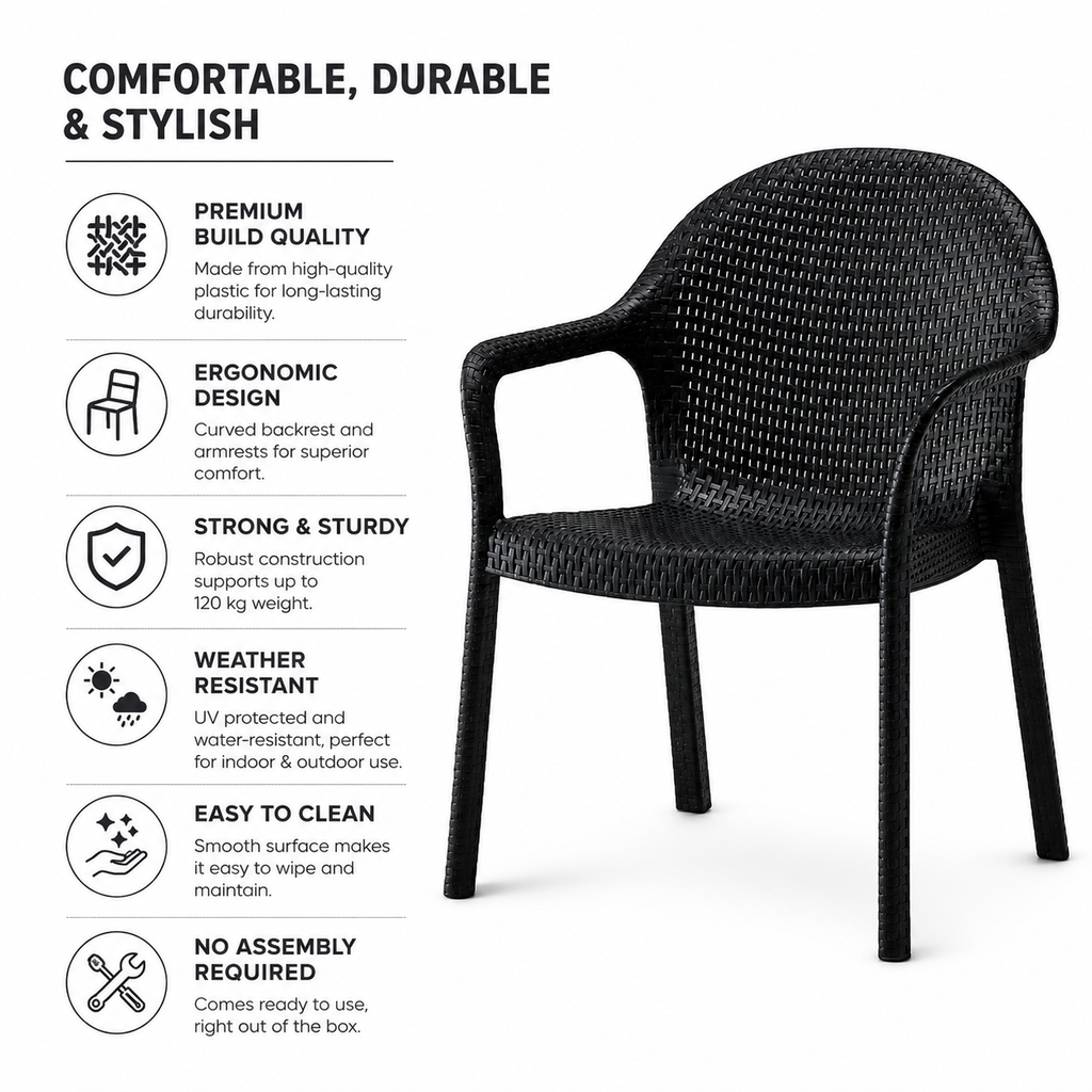 Black Rattan-Effect Dining Armchair