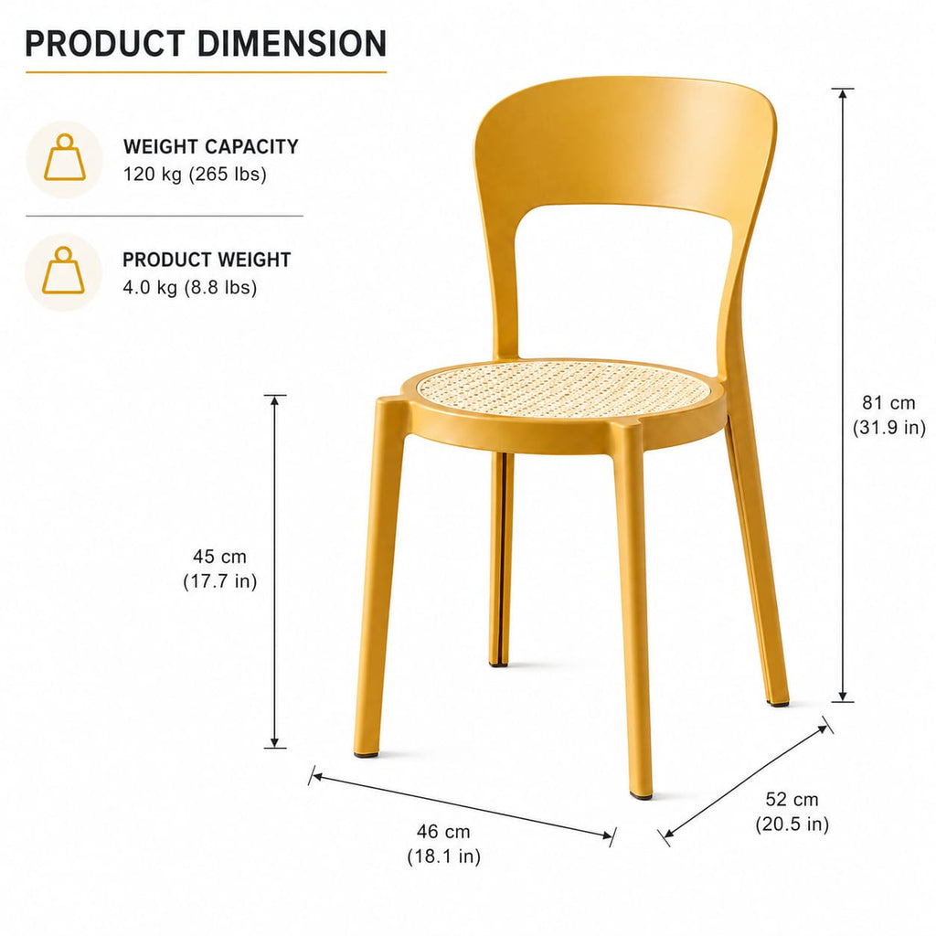 Modern Yellow Dining Chair with Cane Seat – Minimalist Plastic Frame Accent Chair
