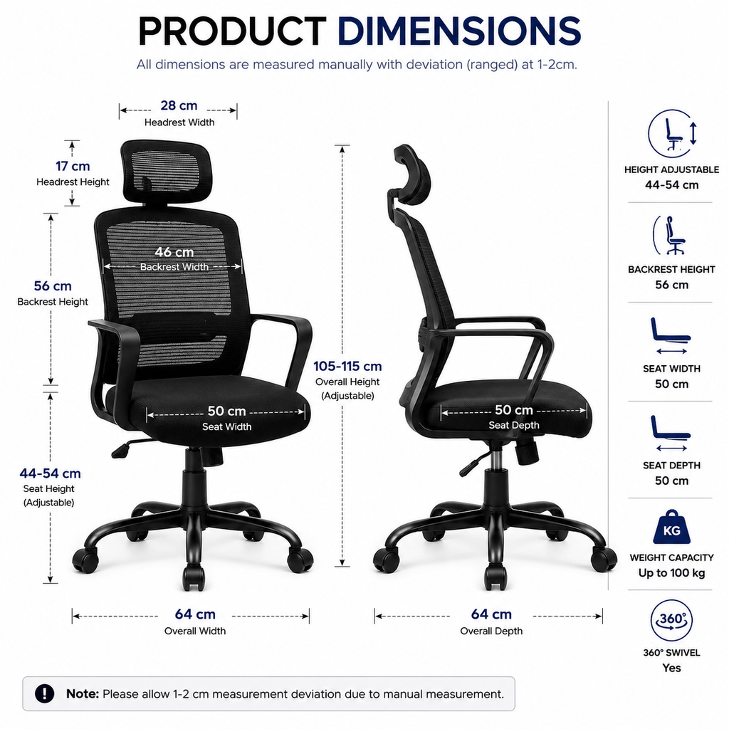 ECCO MB BLACK CHAIR WITH HEADREST