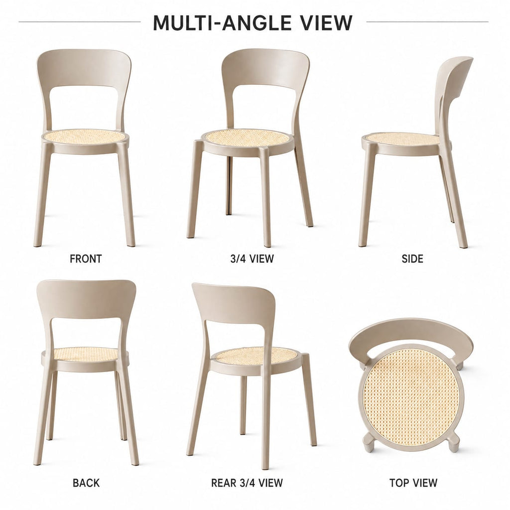 Modern Minimalist Dining Chair with Cane Seat & Durable Plastic Frame – Beige Finish