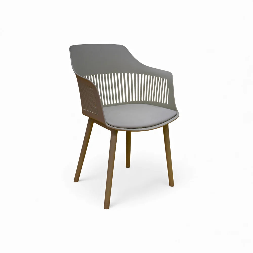 Modern Grey Dining Chair with Cushion Seat & Wooden Legs – Contemporary Plastic Accent Chair for Kitchen & Living Room