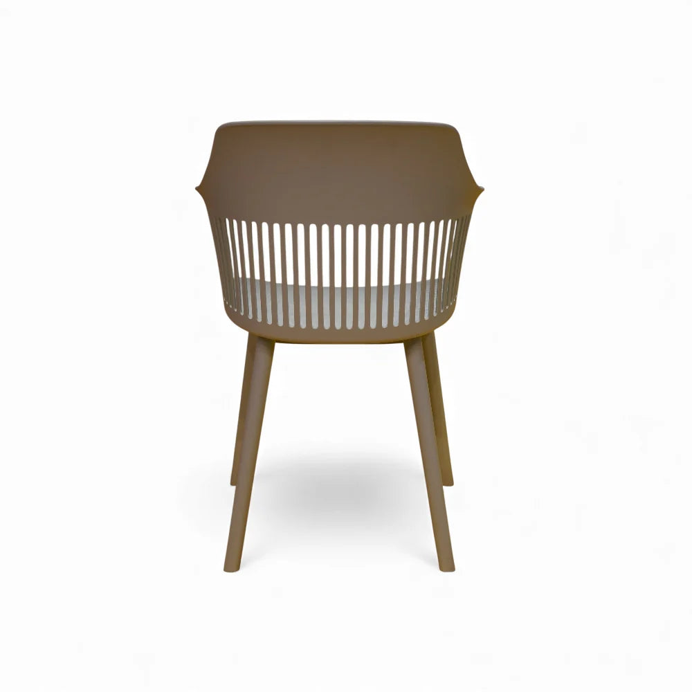 Modern Grey Dining Chair with Cushion Seat & Wooden Legs – Contemporary Plastic Accent Chair for Kitchen & Living Room