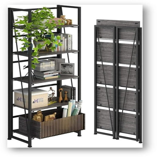 Foldable Industrial Storage Rack with Wooden Shelves