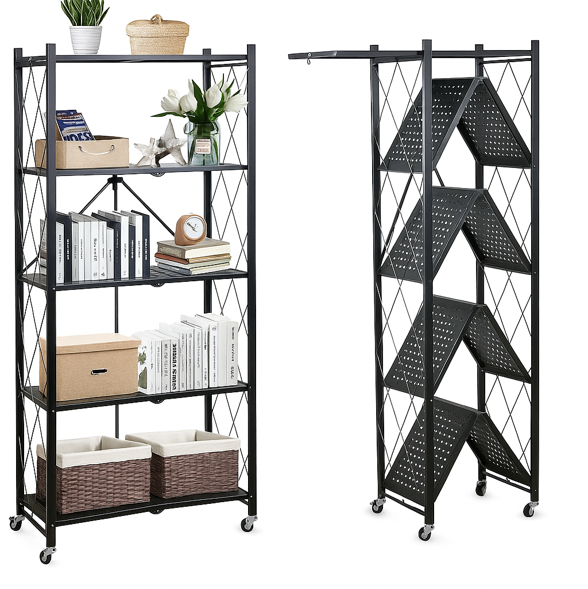 Foldable Metal Storage Rack with Wheels