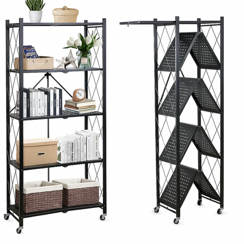 Foldable Metal Storage Rack with Wheels