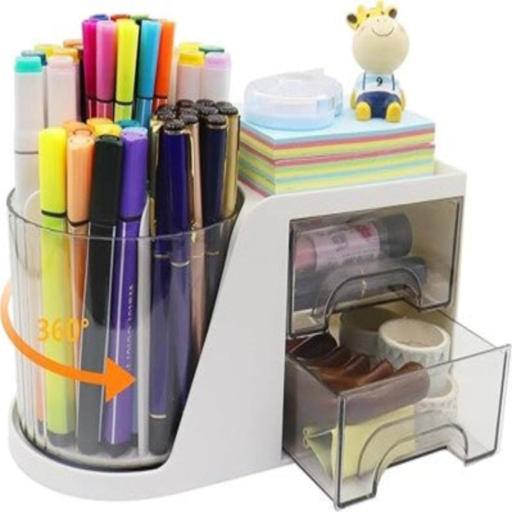 360° Rotating Desk Organizer with Drawers