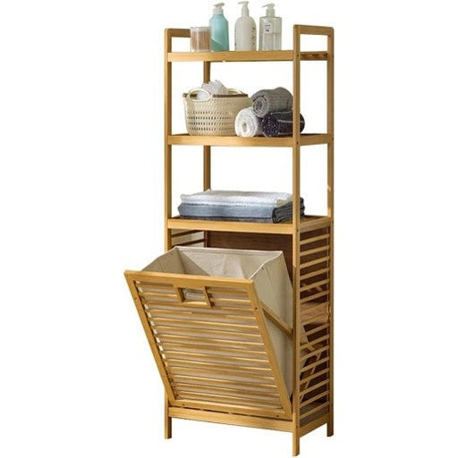 Bamboo Laundry Hamper Shelf Organizer Rack