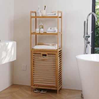 Bamboo Laundry Hamper Shelf Organizer Rack
