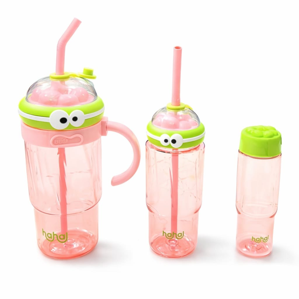 Cute Monster-Themed Drinking Cup with Straw & Handle – 900ml Large Capacity