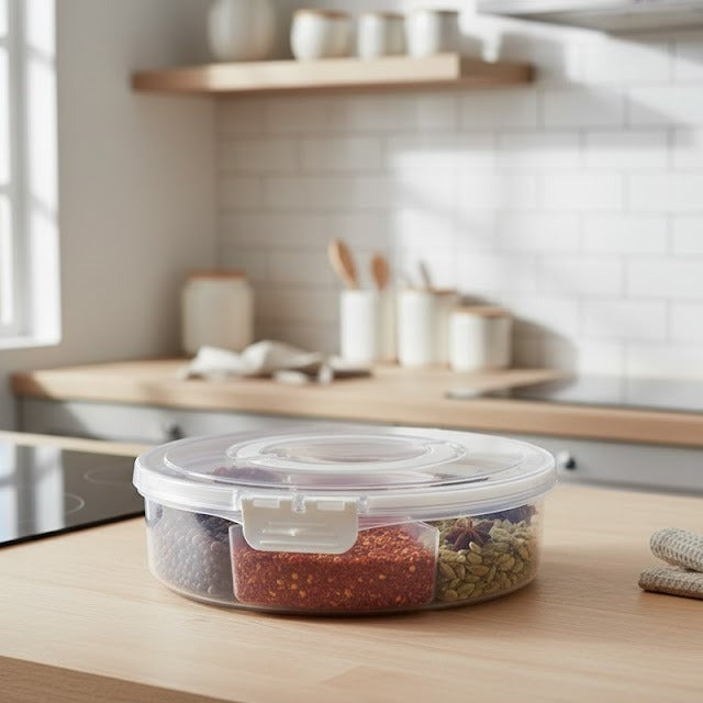 Round Airtight Plastic Snack & Dry Fruit Storage Container with Compartments