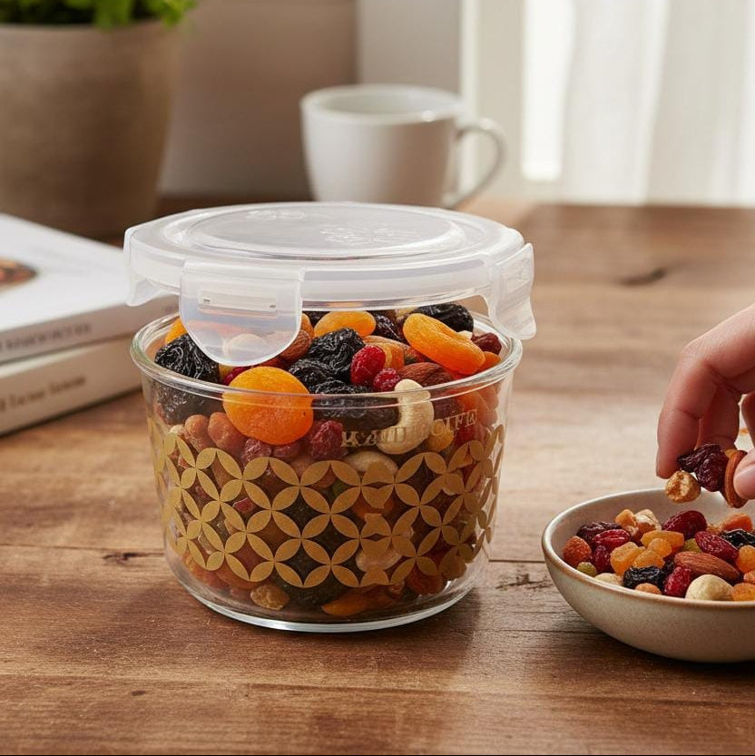 Luxury Gold Patterned Candy Jar with Floral Embossed Airtight Lid