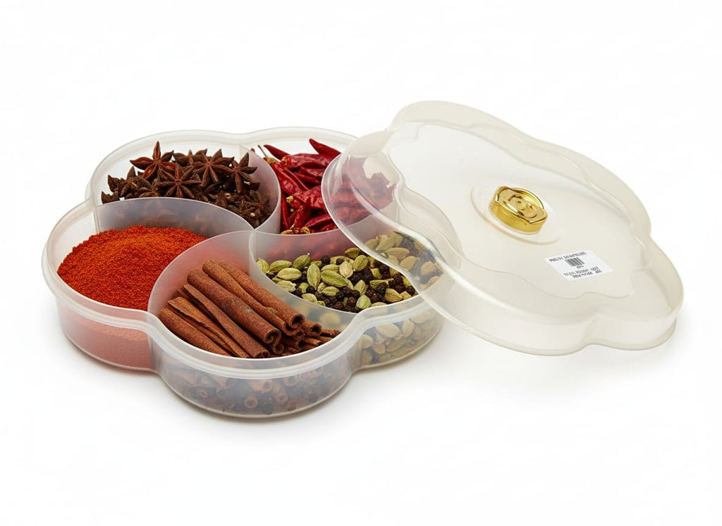Flower Shape Transparent Plastic Storage Box with Lid | Multipurpose Spices & Dry fruit container Container