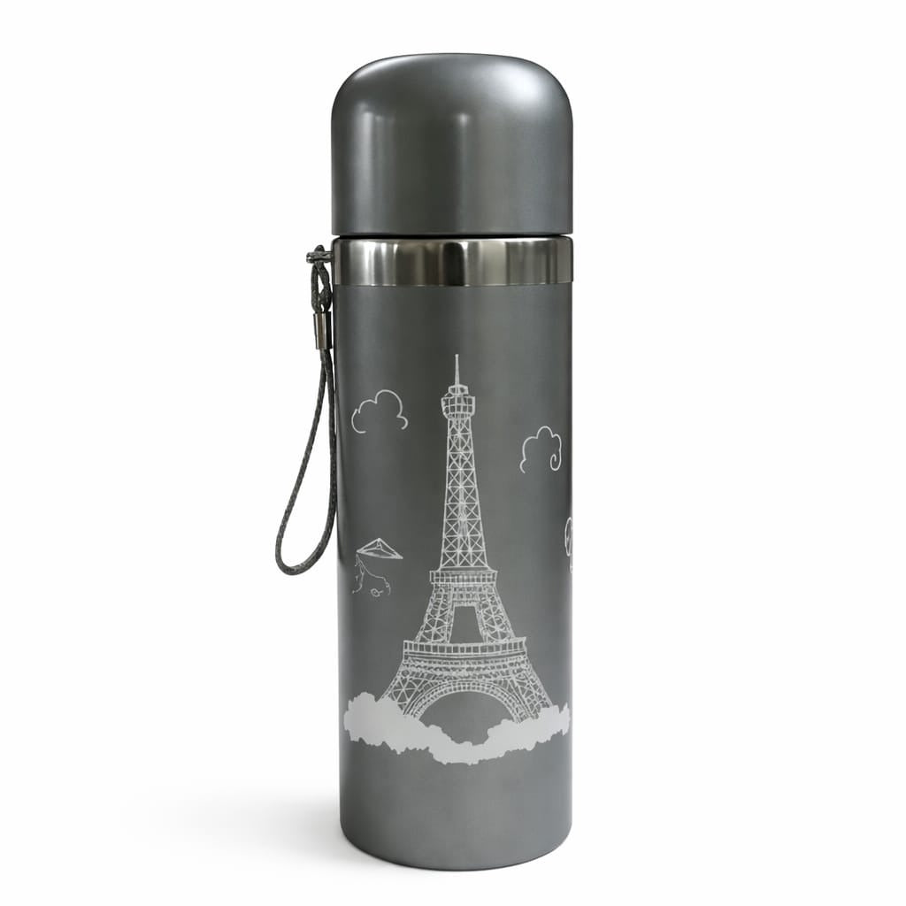 Grey Thermos Flask with Engraved Eiffel Tower Design 500 ML