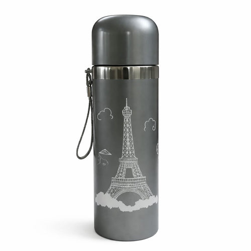 Grey Thermos Flask with Engraved Eiffel Tower Design 500 ML