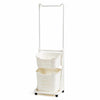 2-Tier Laundry Basket Organizer with Built-in Hanging Clothes Rack – White