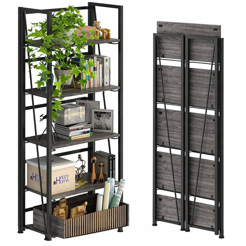 Foldable Industrial Storage Rack with Wooden Shelves