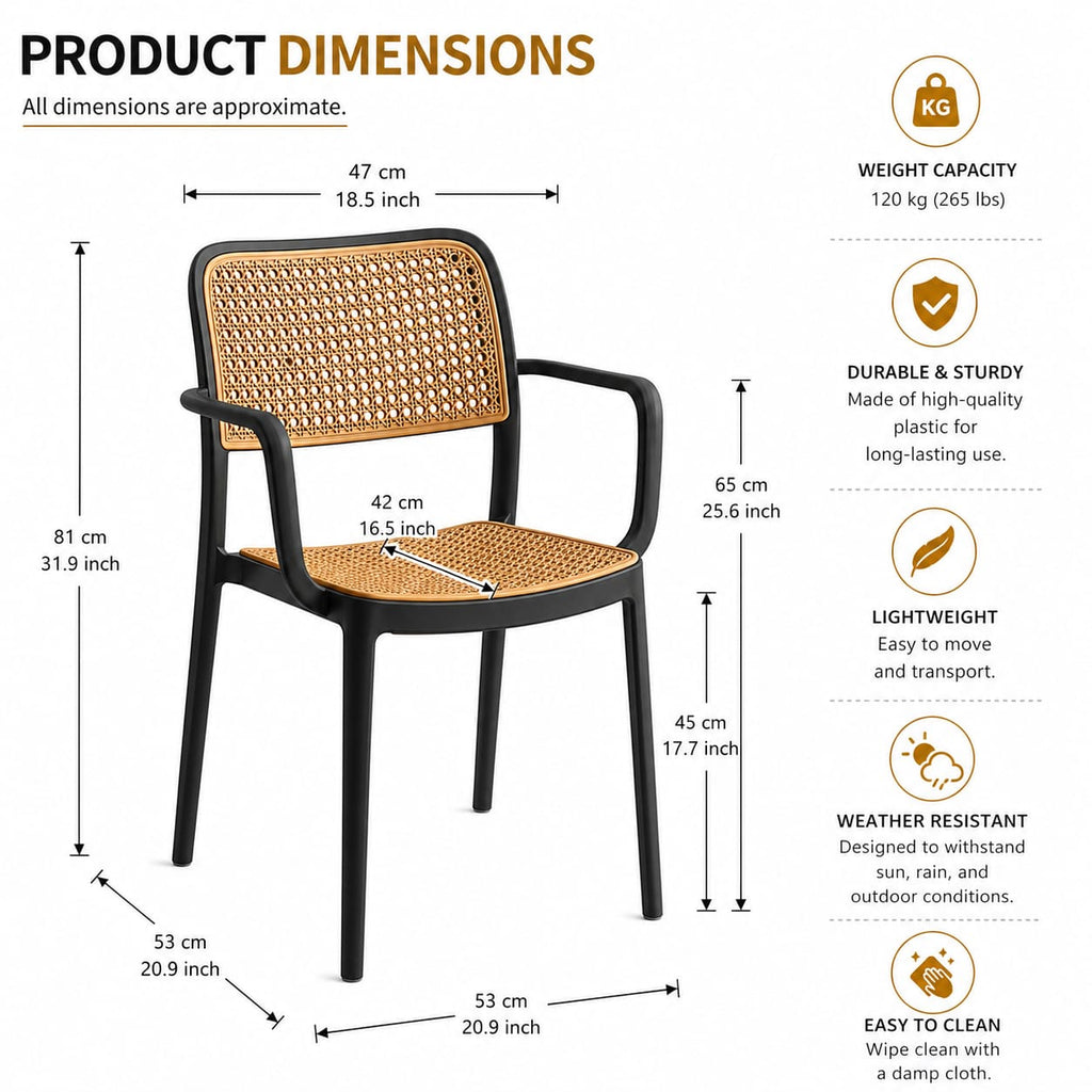 Chair for Cafeteria | Arm Chair | Accent Chair for Living Room Home, Bedroom, Cafe and Hotels | Black
