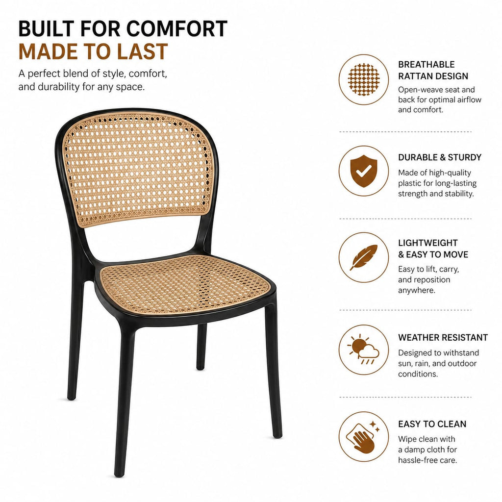 Modern Sculptural Dining Chair – Ergonomic Armchair with Mid-Century Flair, Durable Matte Polypropylene, Stackable Accent Seating for Dining Room, Patio, or Home Office – Brown