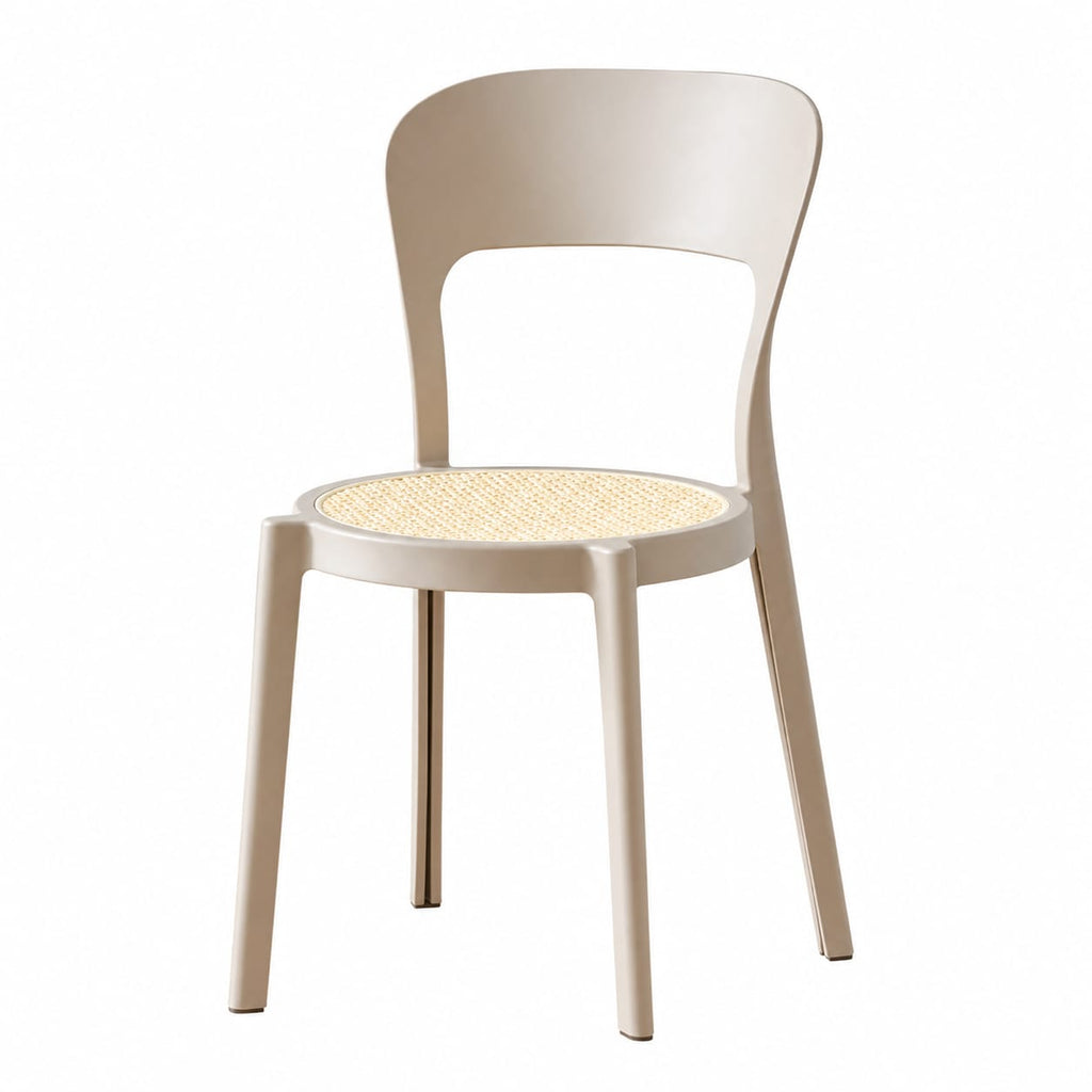 Modern Minimalist Dining Chair with Cane Seat & Durable Plastic Frame – Beige Finish