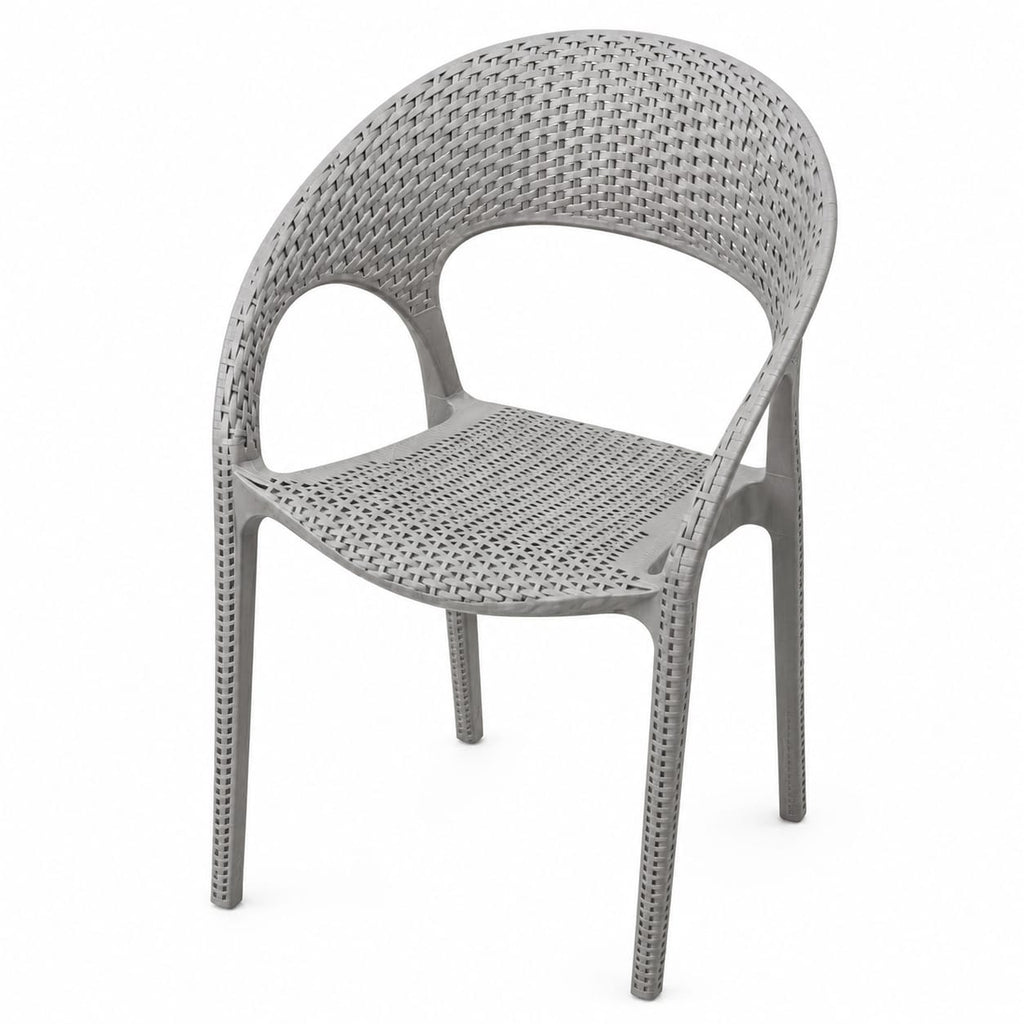 Premium Grey Woven Plastic Arm Chair – Modern Indoor & Outdoor Seating Chair