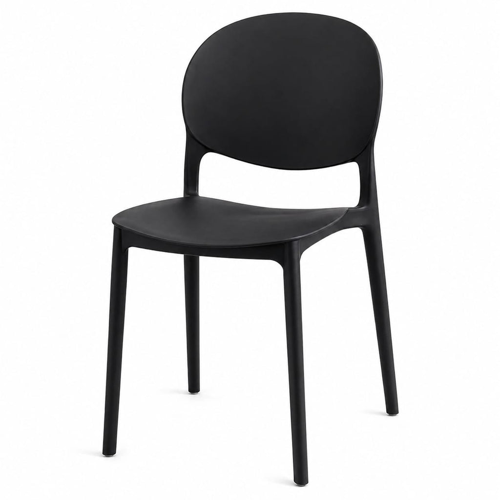 Black Dining Chair – Ergonomic Rounded Back Side Chair, Lightweight Stackable Plastic Seating for Kitchen, Living Room, Dining Area, or Office – Sleek Minimalist Design